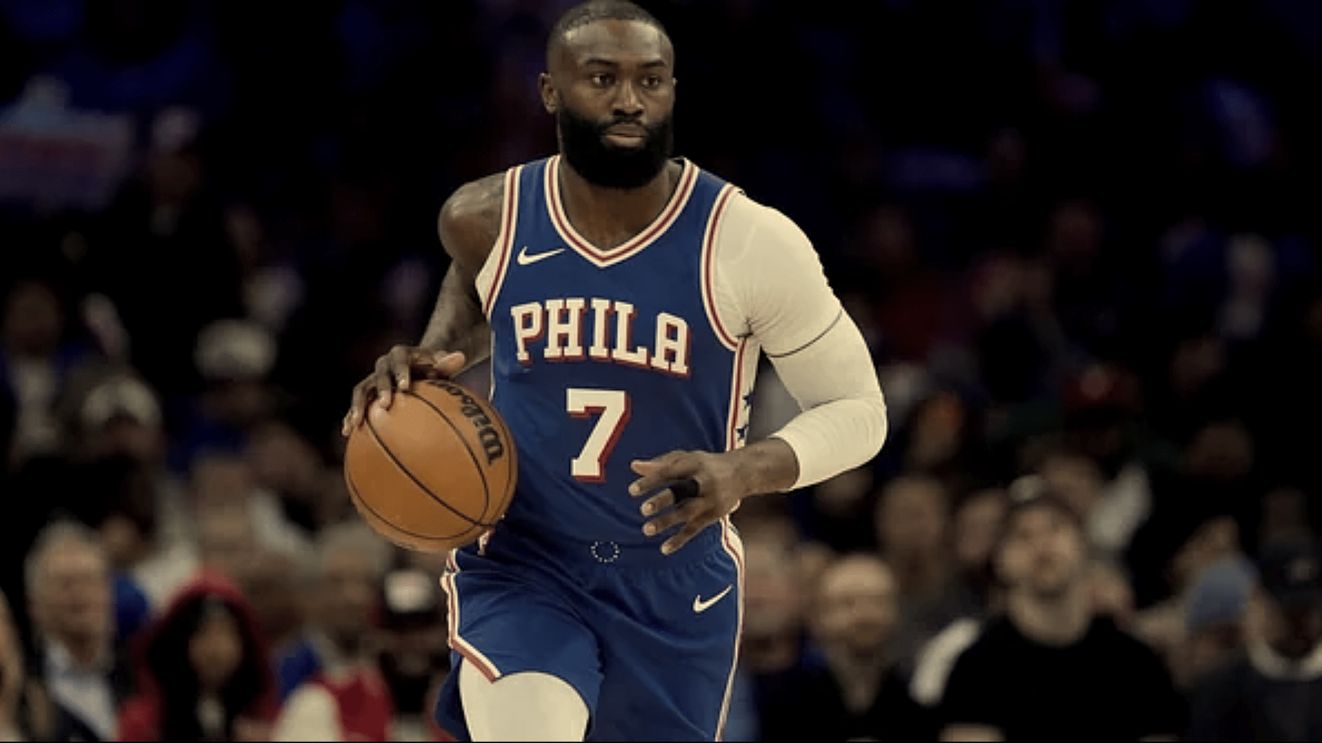 Jaylen Brown in a Sixers graphic